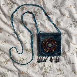 Small blue beaded cross body bag